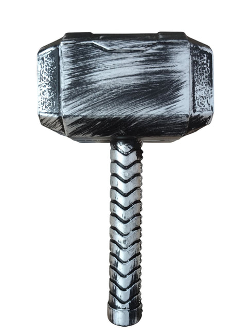 BookMyCostume 3 Pc Grey Thunder God Muscle-Look Superhero Costume with Padded Chest, Arms, Hammer & Plastic Face Mask | Sublimation Printed Fancy Dress Outfit | Birthday Celebration Costume